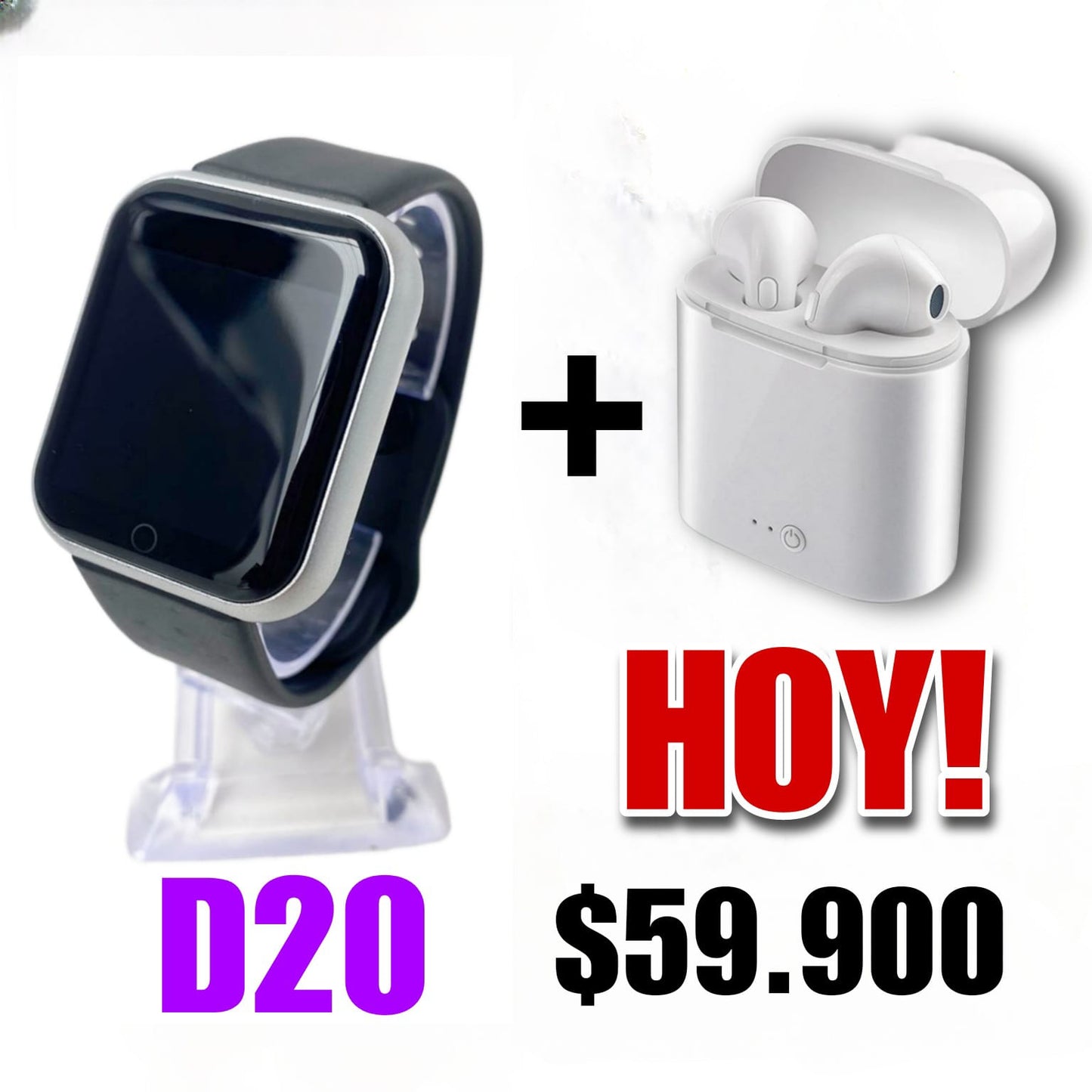 RELOJ INTELIGENTE D20 + OBSEQUIO AIRPODS INALAMBRICOS I7