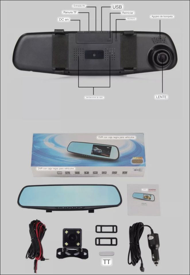 COMPRESOR CAJA AZUL Y RETROVISOR PARA CARRO